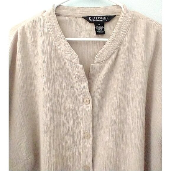 Dialogue Tunic Crinkle Cotton Blend Drop Shoulder Long Sleeves Relaxed Fit - 2X - Picture 2 of 8